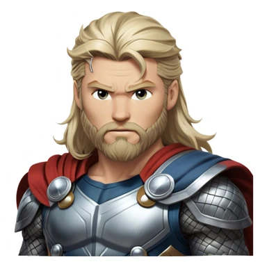 Cinematic Realistic Thor Portrait, depicted with lifelike skin texture and a commanding, muscular build that radiates divine strength. His piercing eyes, framed by rugged, flowing hair and a well-groomed beard, exude both determination and amiable authority. Clad in his signature armor with subtle hints of mystical lightning, the portrait is rendered in dynamic natural lighting with a radiant, heroic glow. sticker