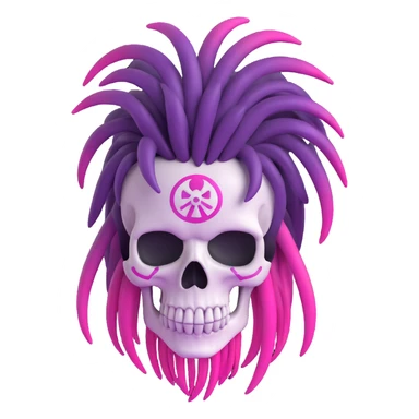 Change the dreadlocks to purple with pink ombre in the original 3D cartoon skull style, no background. sticker