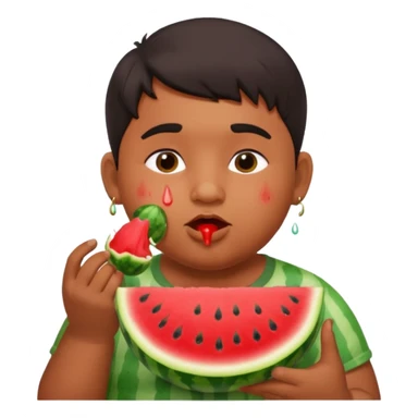 a watermelon with a indian 13 yearold a little fat boy eating it sticker