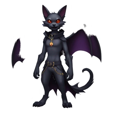 cool edgy anthro fantasy dark-shadow-themed animal vampiric bat-cat-hybrid Fakemon  with a collar full body sticker