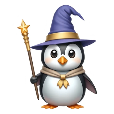 penguin wizard with pointed hat and magic wand sticker