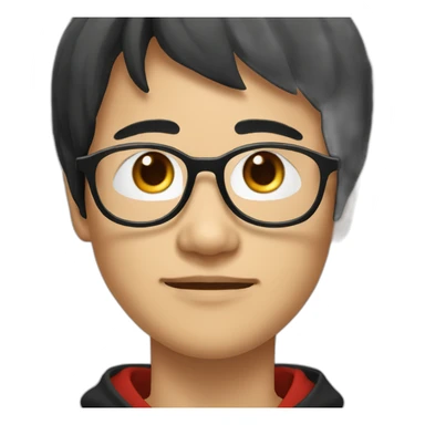 A mature Chinese boy with black hair and circle-shaped eyeglasses wearing black hoodie sticker