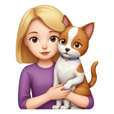 Girl holding a cat and a dog sticker