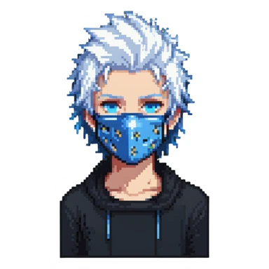 teenager with blue mask, spiky white hair, standing sticker