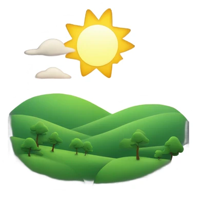 Cartoon sun coming up over a green hill with trees sticker