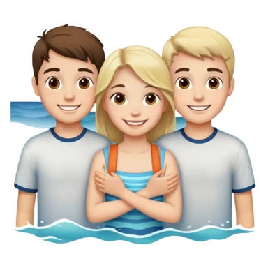 smiling girl with boys at ocean sticker
