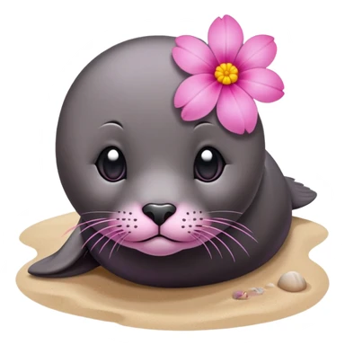 Seal on the beach with the pink flower on the head sticker