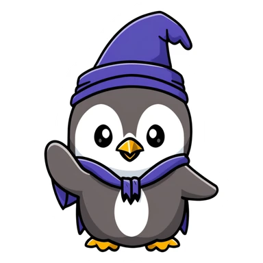 cute penguin wizard casting a spell sticker