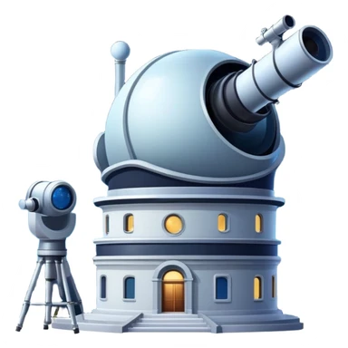An icon featuring an observatory with a giant telescope, set against a starry sky. The design includes visible planets, distant stars, and galaxies, symbolizing the study of astronomy and celestial exploration. Transparent background highlights the wonder of the universe. sticker