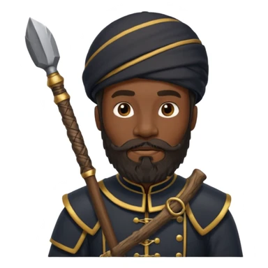 black ancient soldier with raw stick weapon, beard and bold sticker