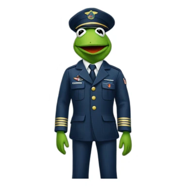 kermit as airline pilot with dark blue uniform sticker