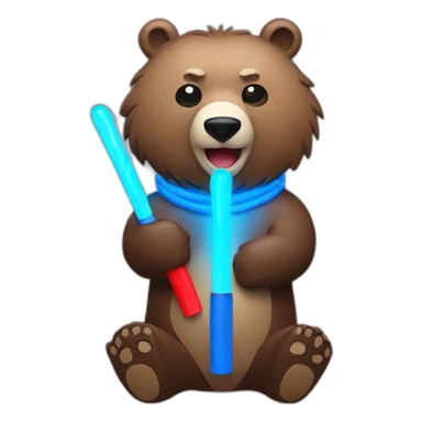 Grizzly holding 2 blue and red light sticks sticker