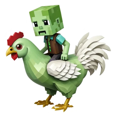 small square-shaped Minecraft zombie riding a small white chicken sticker