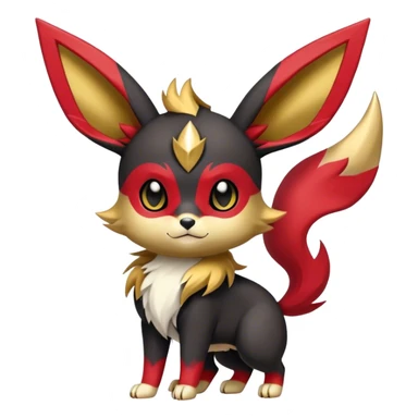 Cute cool black red animal Eeveelution-Fakemon-hybrid, full body, gold markings sticker