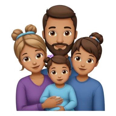 brown family of 5. mom has bun. dad has beard. teenage daughter. toddler son. and baby sticker