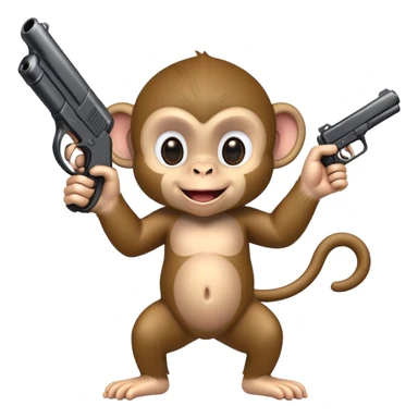 Baby Monkey smiling while pointing a fake gun straight forward the way he is looking sticker