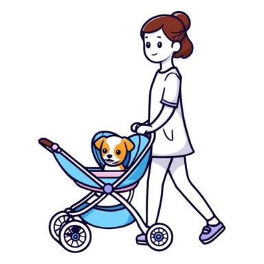 girl walking a dog in a stroller with bold lines sticker