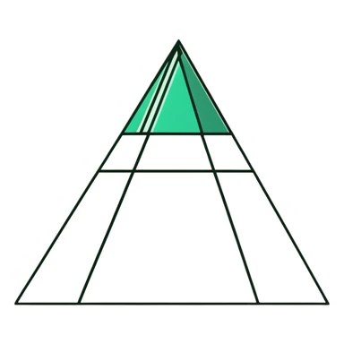 Maya pyramid in flat hieroglyphic style, perfect geometric triangular lines, strict white and deep green only, angular precise shapes sticker