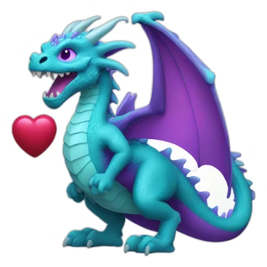 purple cyan dragon holding a heart sticker