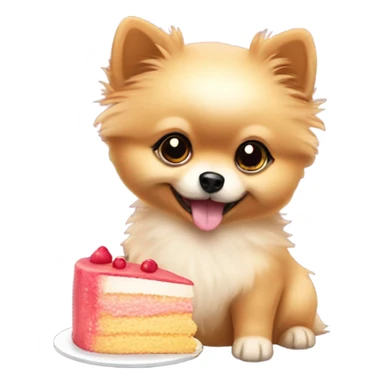 Pomeranian puppy eating cake sticker