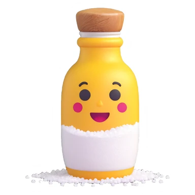 3D emoji style salt shaker, with a few grains of salt falling out, simple and expressive sticker