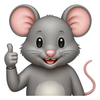 a cheerful mouse, smiling, showing a thumbs up sticker
