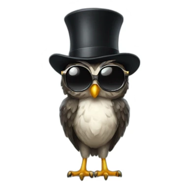 owl with long curly black hair wearing a tophat and sunglasses sticker