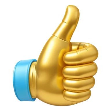 gold and light blue inflatable thumbs up sticker
