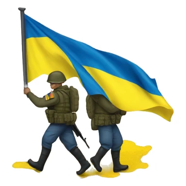 soldiers pick up ukrainian flag sticker