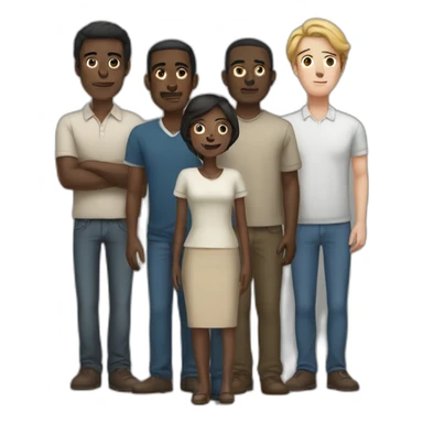five dark-skinned men stand behind a pale woman sticker