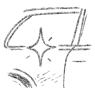 hand-drawn outlined icon of a small bright star on a glossy black car surface, subtle reflections, gold or silver details, clean and modern sticker
