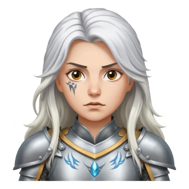 White Long Haired Women, Warrior woman — silver armor, piercing gaze sticker
