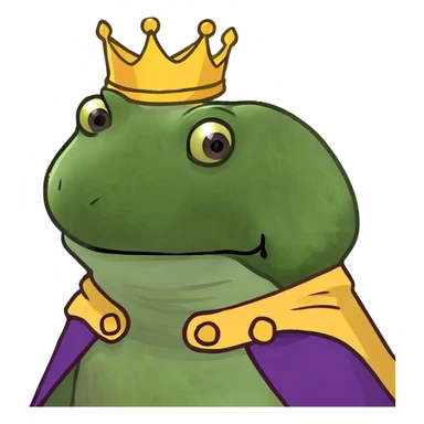 bufo the king wearing a purple cape and gold crown sticker