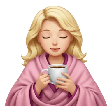 Wavy blonde hairy lady inside a soft pink blancket siping coffe with eyes closed sticker