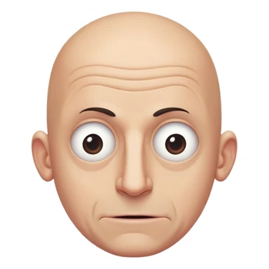 Steven Miller, bald, extremely pronounced grimace, very narrow rectangular head, bottom lip sticking out, eyelids nearly shut and drooping on the outer sides sticker