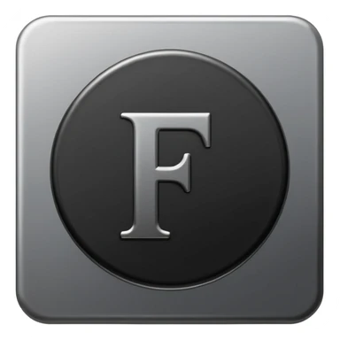 Emoji icon of a black coin with engraved letter F, minimalist style, isolated, no color sticker