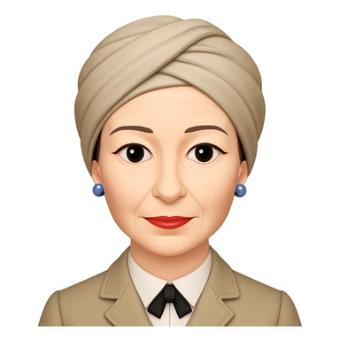 add a classic, neutral-colored turban to Simone de Beauvoir's head, keep the emoji style and all other features unchanged sticker
