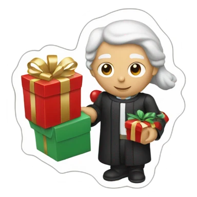 a judge holding a christmas present sticker