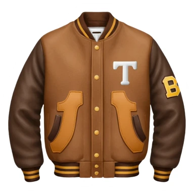 brown varsity jacket with 
left side : T 



 sticker