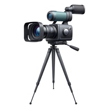 Create an emoji for video recording. Show a  single lens video camera on tripod, symbolizing the act of filming. Use modern, professional colors. Do not include any emojis or smiley faces. Make the background transparent. sticker