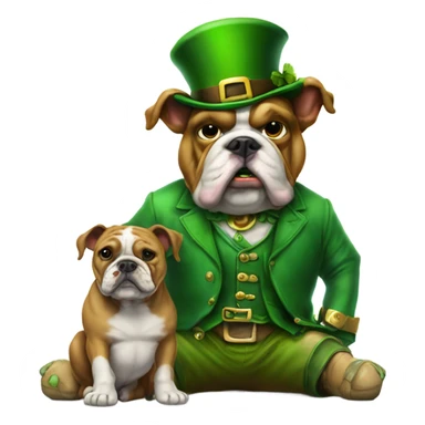 Leprechaun with one foot on a bulldog sticker