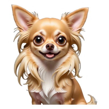 Cinematic Comical Long Haired Fawn Chihuahua Portrait Emoji, Head tilted dramatically with an exaggeratedly shocked or offended expression, long, silky fawn hair flowing with a vibrant sheen, wide, expressive dark eyes filled with exaggerated disbelief, Simplified yet hilariously expressive features, highly detailed, glowing with a slightly sassy glow, high shine, dramatic yet playful, stylized with an air of attitude, bright and endearing, soft glowing outline, capturing the essence of a sassy and over-the-top companion, so meme-worthy it feels like it could side-eye its way into internet fame instantly! sticker