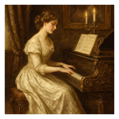 romantic period classical piano, elegant, ornate, 19th-century style, musical, expressive, detailed sticker