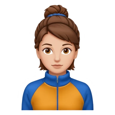 Chica blanca, pelo castaño recogido, jersey de invierno y niki sticker