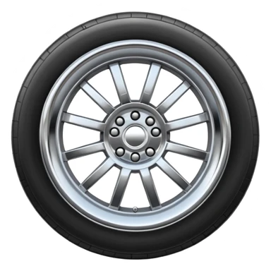A chrome car wheel emoji, polished silver metal rim, smooth circular shape, minimal futuristic design, soft reflections, iOS emoji style, centered on white background, ultra clean look sticker