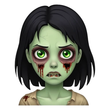 zombie girl with black hair, with a green eye sticker