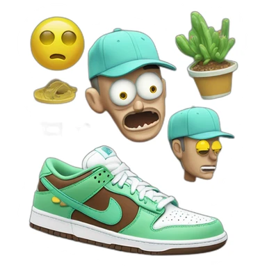 Rick et morty avec des dunk low et des casquettes sticker