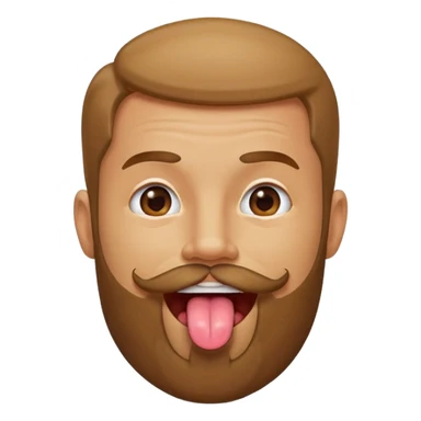 Man with beard sticking tongue out with peace sign under tongue sticker