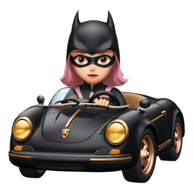 BatGirl driving her satin-black and rose gold 56 Porsche spider too fast in the country despite the rainy conditions making the tires slippery sliding sideways  sticker