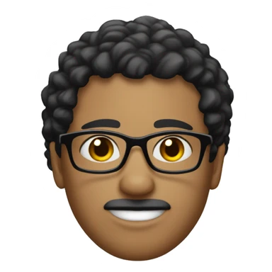 Generate me a verify emoji with black eyebrows and short black and slightly frizzly wavy hair. Shoul have white glasses. sticker